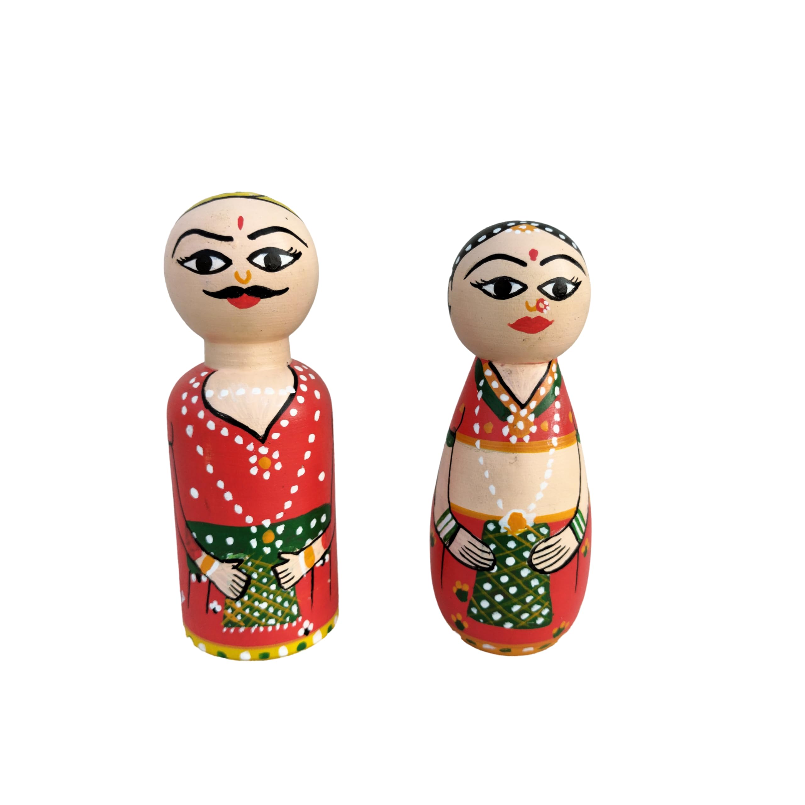 CHANNAPATNA TOYS Wooden Peg Dolls Rajathani Couple Non Toxic