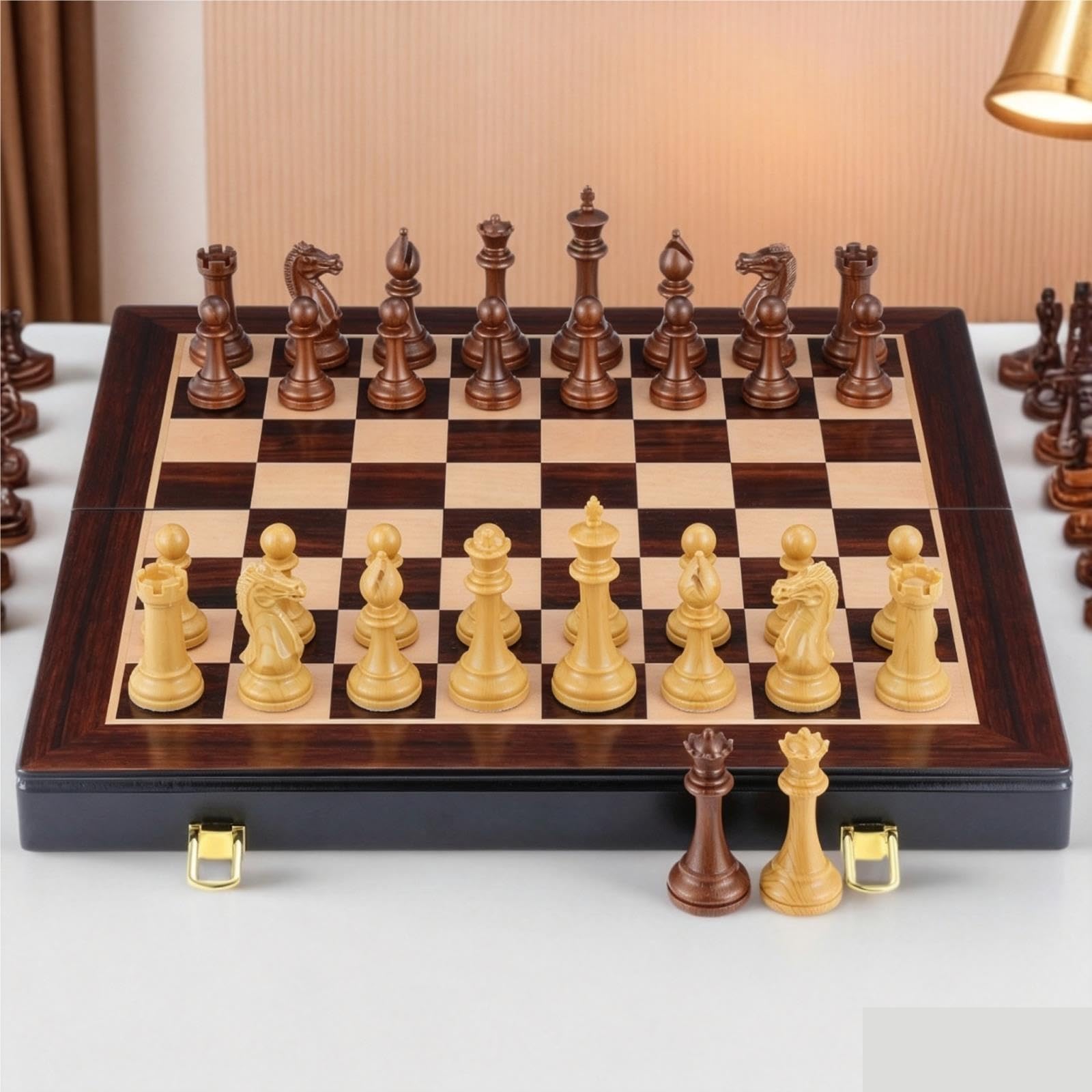 Set di scacchi pieghevoli in legno, legno massello di alta qualità