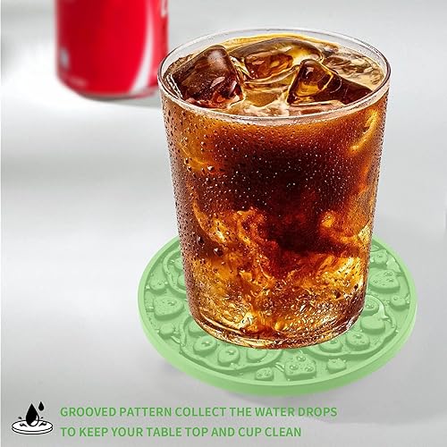 Miniatura 3 de Paquete de 6 posavasos de silicona verde con soporte, posavasos decorativos antideslizantes de 4 pulgadas para mesa, escritorio apto para