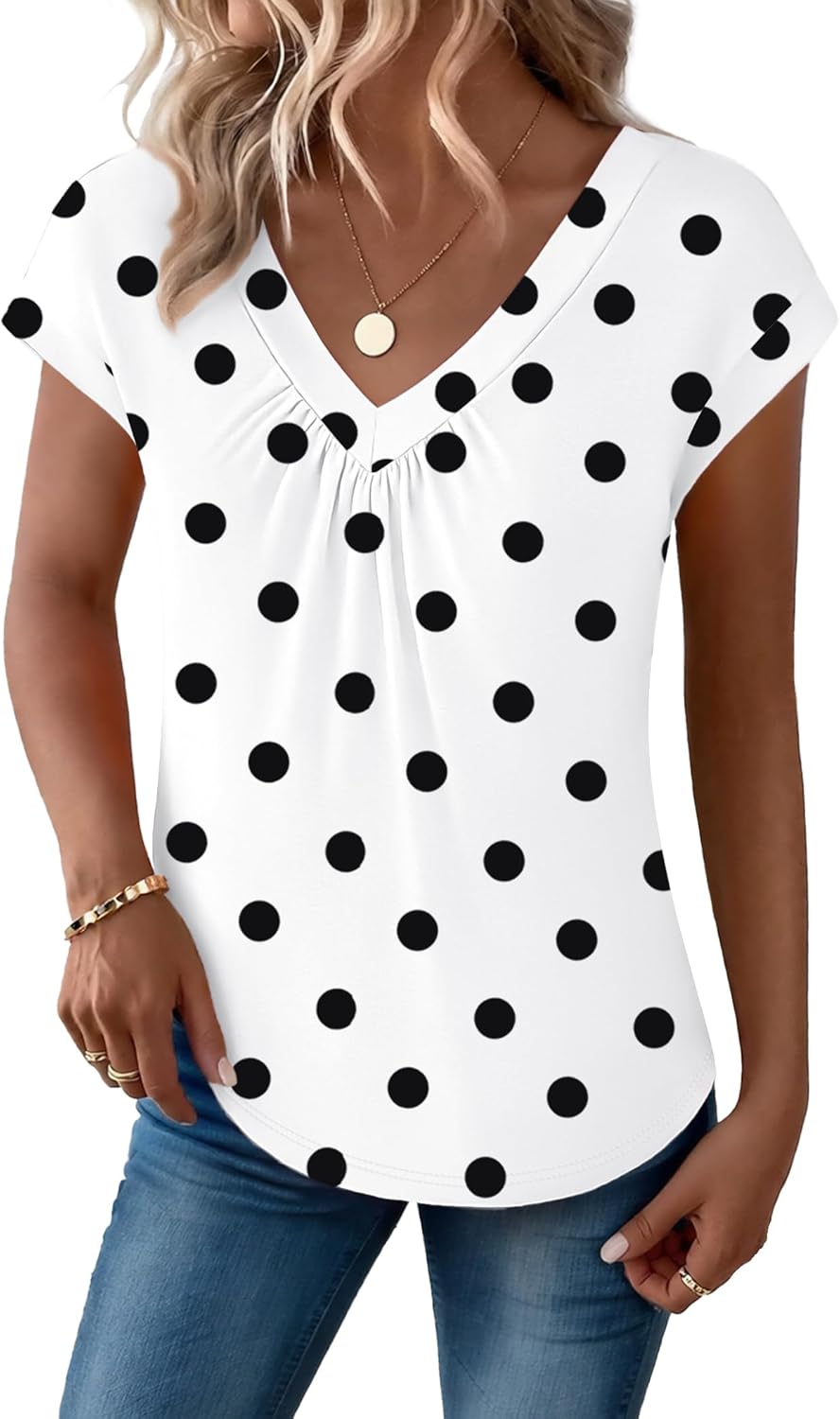 Zeagoo Womens Tops Short Sleeve V Neck Shirts Summer Dressy Casual Business Clothes Work Blouses Fashion Clothing Outfits - Image 5