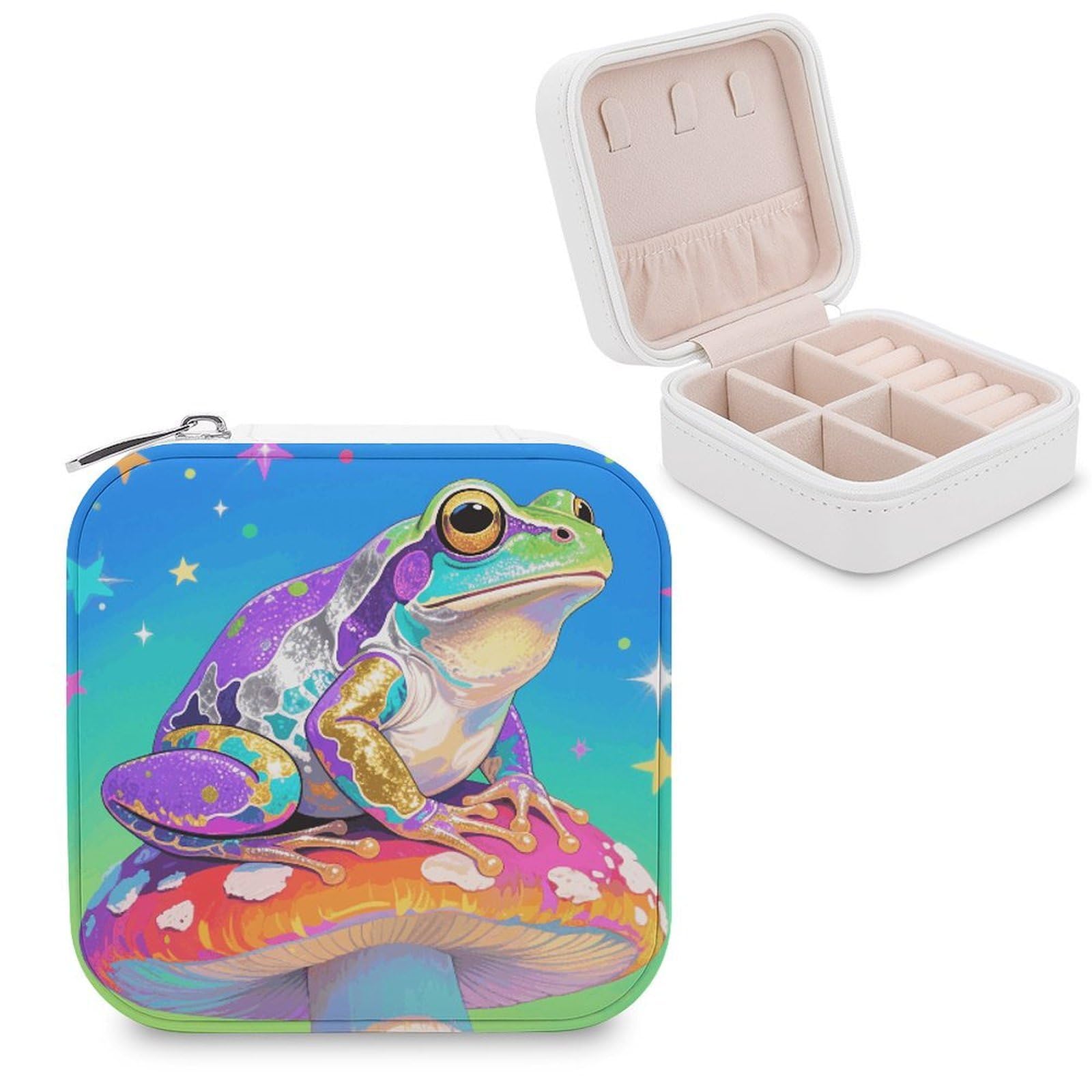 VstaDank Colorful Frog Jewelry Box for Women Jewelry Organizer Storage Case with Zipper Mini Travel Jewelry Case Cute Trinket Organizer Leather Portable Jewelry Storage Box