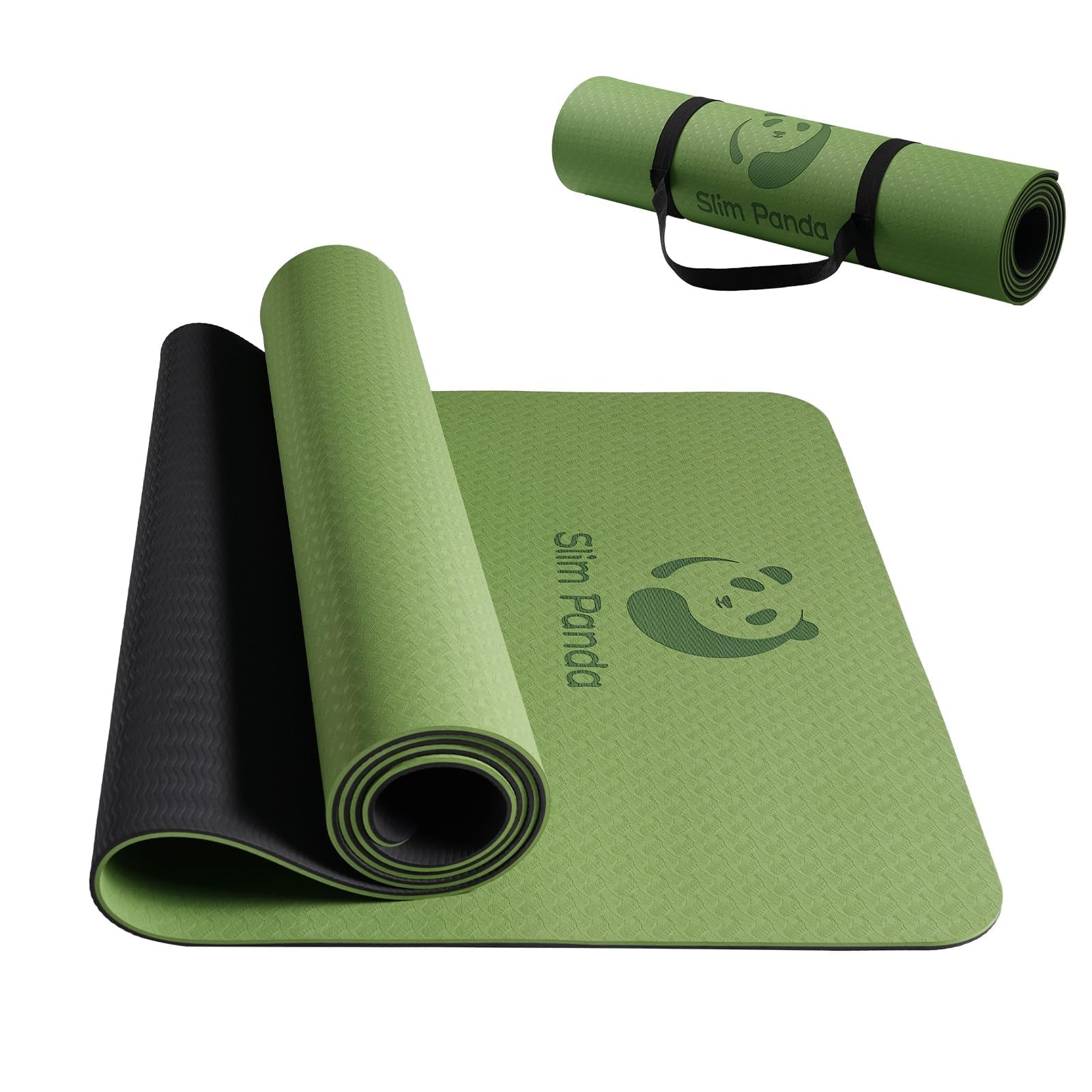 Slim Panda Yoga Mat Thick Non-Slip, Anti Tear TPE Excercise Mat for Women Men Kids, Workout Mat with Carrying Strap for Home Workout, Floor Exercise, Pilates