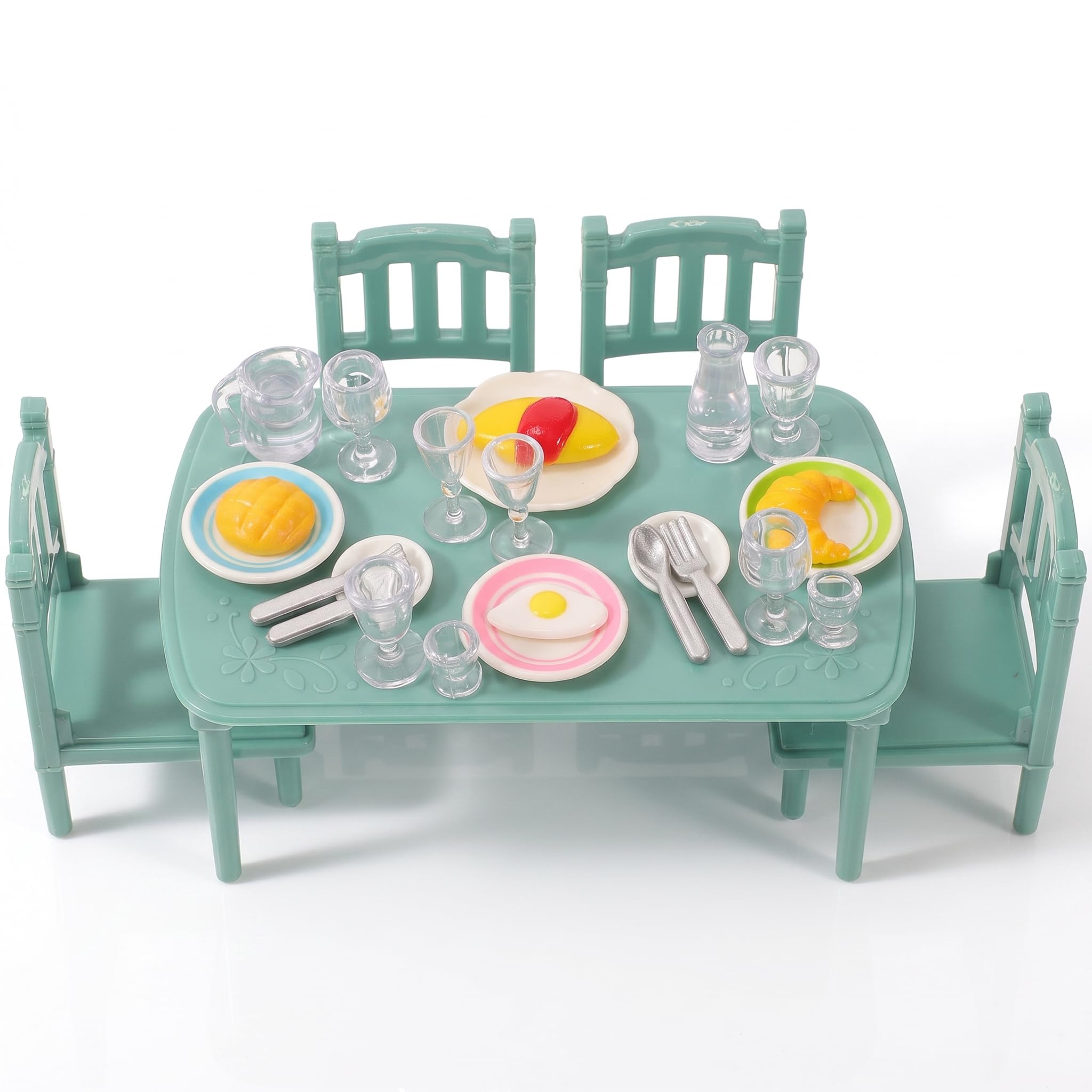 Veemoon Miniature Plastic Dollhouse Furniture Set with Dining Table and Chairs, Tiny Kitchen Dollhouse Accessories for Doll House Scenes and Play Collections