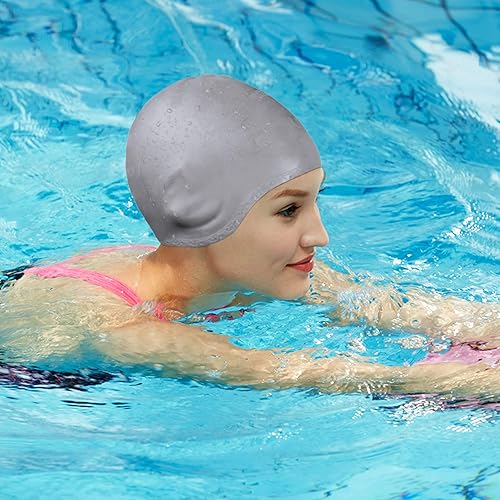 Vista 18 de Swimming Cap, Silicone Swim Cap for Women Men, Durable Non-Slip Waterproof Swim Cap Protect Ears, Long Hair for Adults, Older Kids Carbon,2