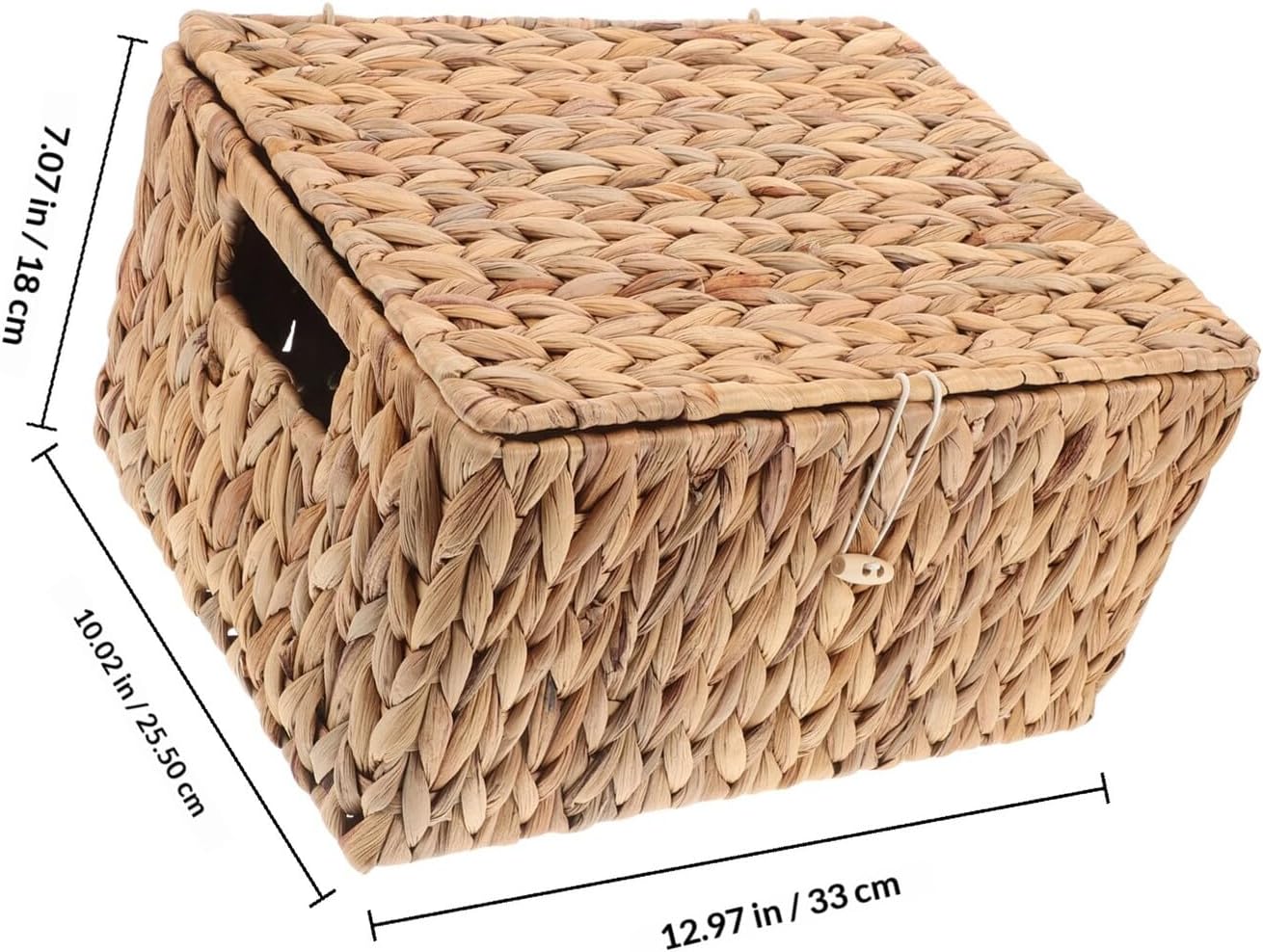 Ipetboom Large Rectangular Woven Storage Basket with Lid, Sturdy Straw Fiber Organizer Bin 33x25.5x18cm, Home Storage Container for Shelves and Blanket Organization