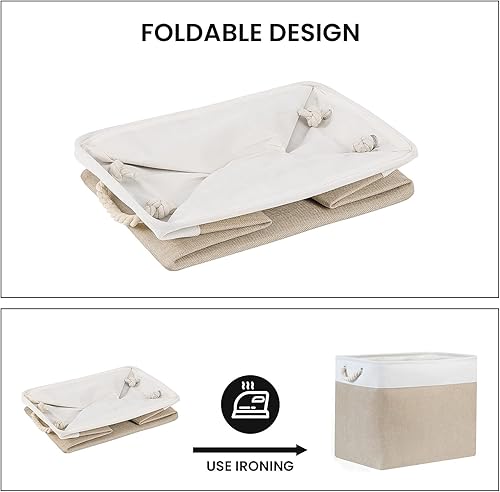 Miniatura 7 de Bidtakay Cestas de almacenamiento para estantes de 17 x 12 x 15 pulgadas, color beige, juego de 2 cestas de organización grandes para dormitorio,
