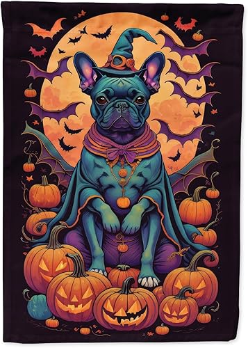 Caroline's Treasures DAC1506GF - Bandera decorativa para jardín, diseño de bruja, bulldog francés negro, diseño de bruja, para jardín, jardín,