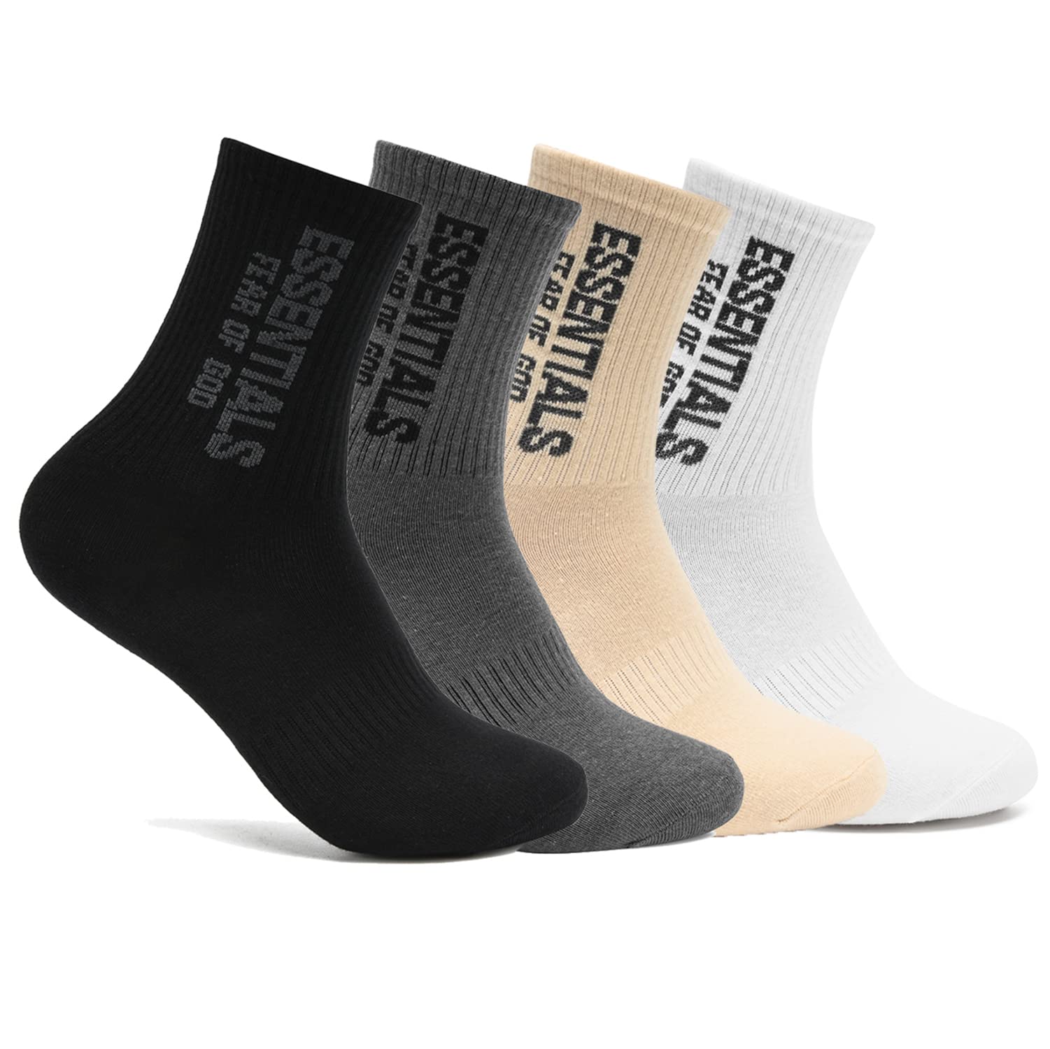 Adult Designer Socks 4-Pair Funny Letter Cotton Crew Socks (ESS)