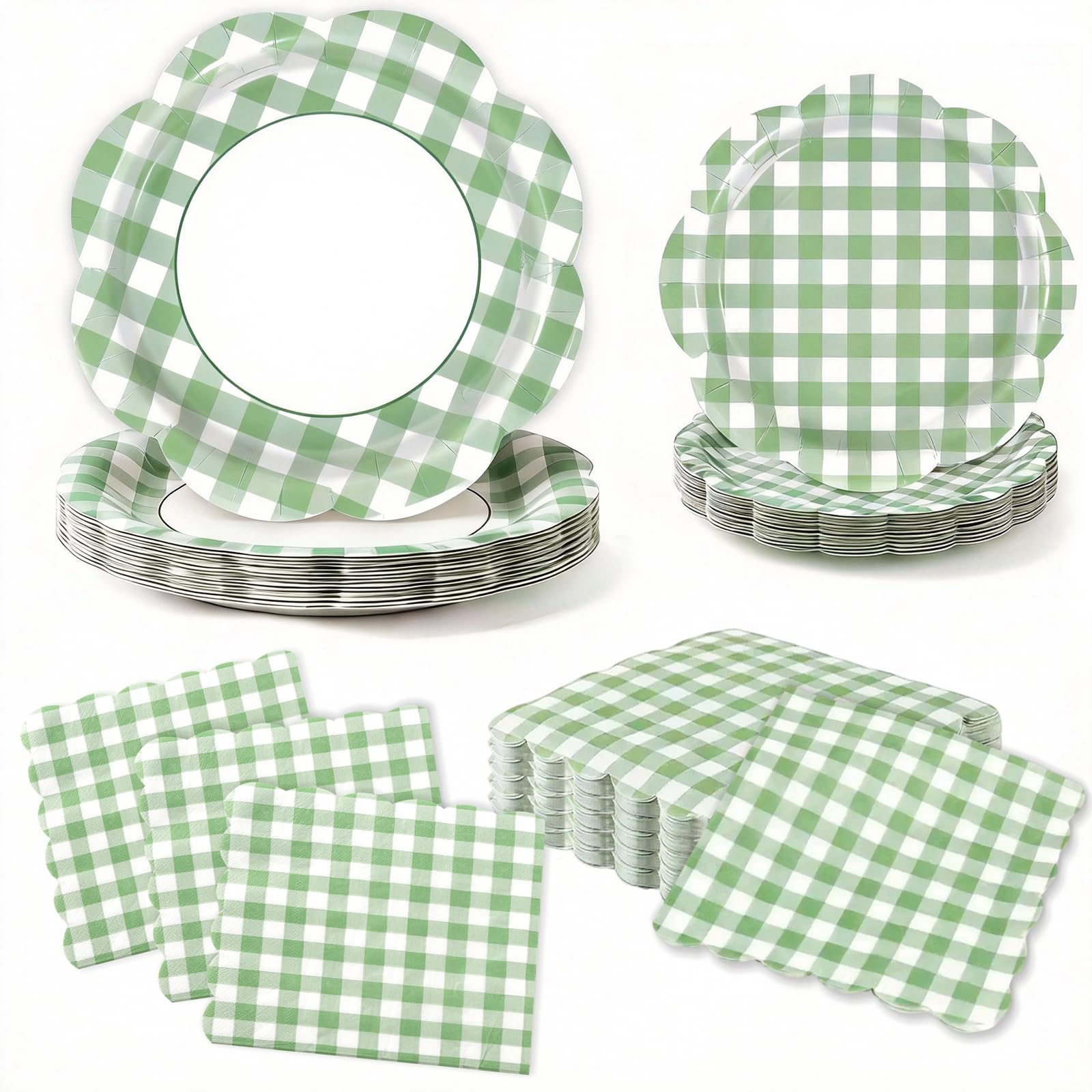 OuMuaMua 60Pcs Green Gingham Party Supplies - tableware | Mubboo