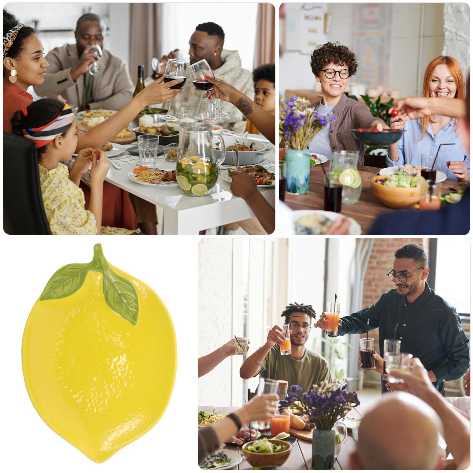 Zerodeko Piatto antipasto in ceramica a forma di limone, contorni a forma di limone, piatto per spezie, ciotola a forma di frutta, ciotola originale per insalata e cereali, per snack e dessert U. A