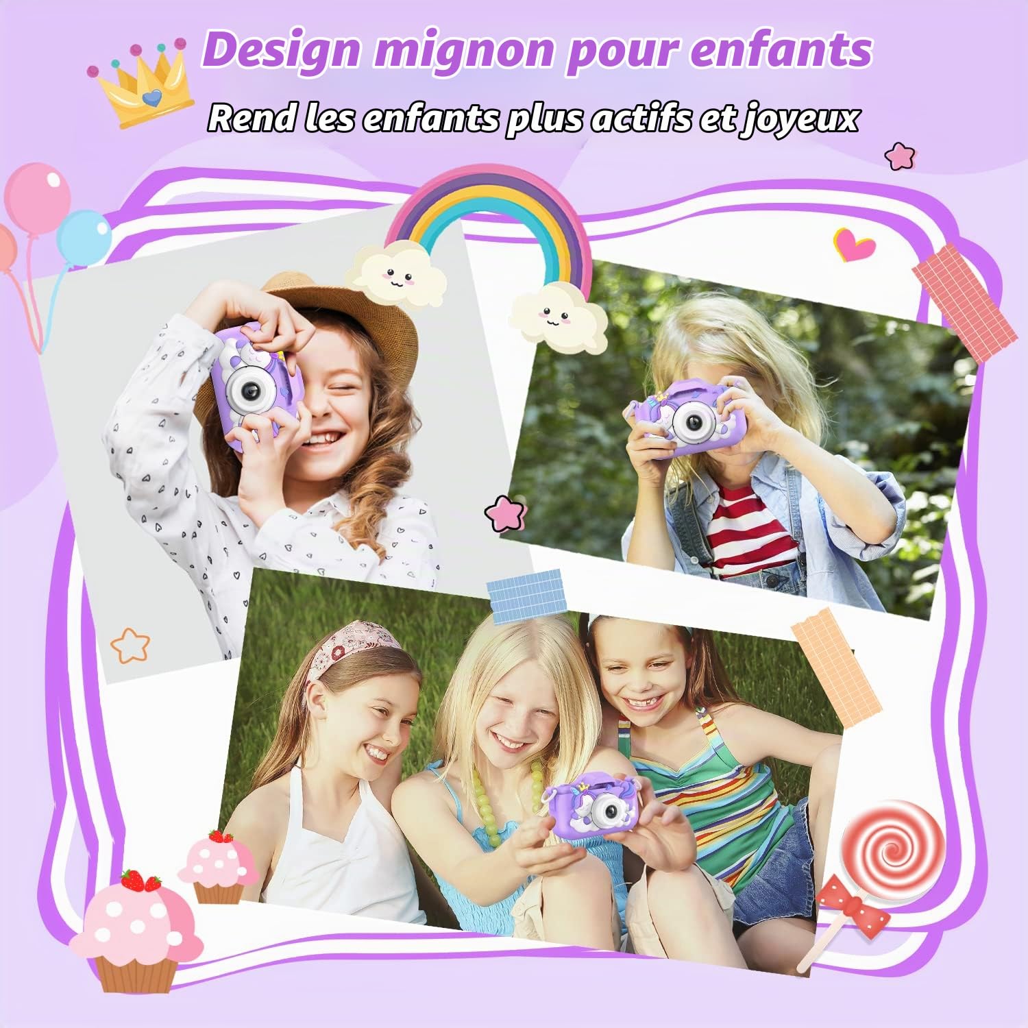 HOOMOON Dinosaure Appareil Photo Enfants, Caméra Selfie Jouet Fille Garçon, Carte SD 32 Go, Enregistreur Vidéo HD 1080p, Cadeaux d'anniversaire de Noël pour 3 4 5 6 7 8 9 10 Ans