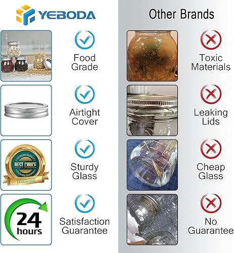 Miniatura 6 de YEBODA Paquete de 9 tarros de vidrio de boca ancha de 10 onzas con tapas herméticas y bandas para conservar, mermelada, miel, gelatina, recuerdos de