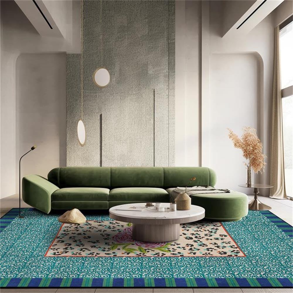 Tapis de salon bleu vintage 180x270 cm pour isoler un sol froid avec style