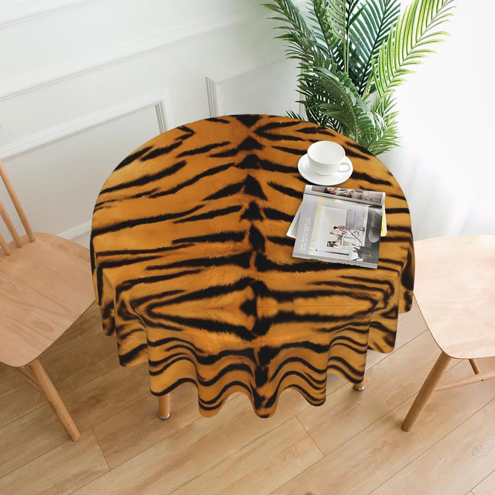 HJFCZH Tiger Skin Prints Round Decorative Tablecloth 60in - High-Grade Polyester Throw for Dinners, Weddings & Everyday Use