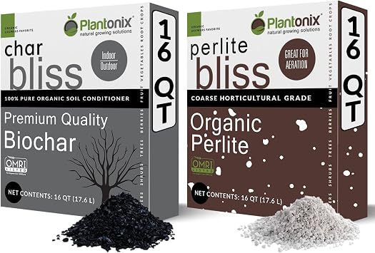 Perlite Bliss 16 Qts + Char Bliss 16 Qts - Organic Perlite for Plants & Organic Biochar for Plants - Biochar Soil Amendment - Charcoal for Plants - Horticultural Perlite Bulk Soil Amendment