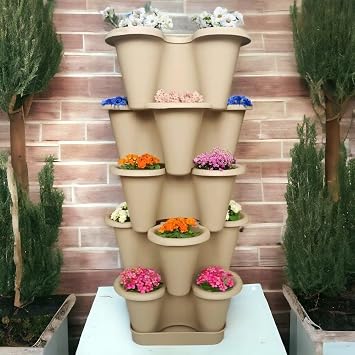 Arsimo 5 Katlı Şanslı Yonca Kule Saksı Seti Çiçek Bitki Sebze Meyve Salon Mutfak Banyo Bahçe Saksı Seti (Bronz)