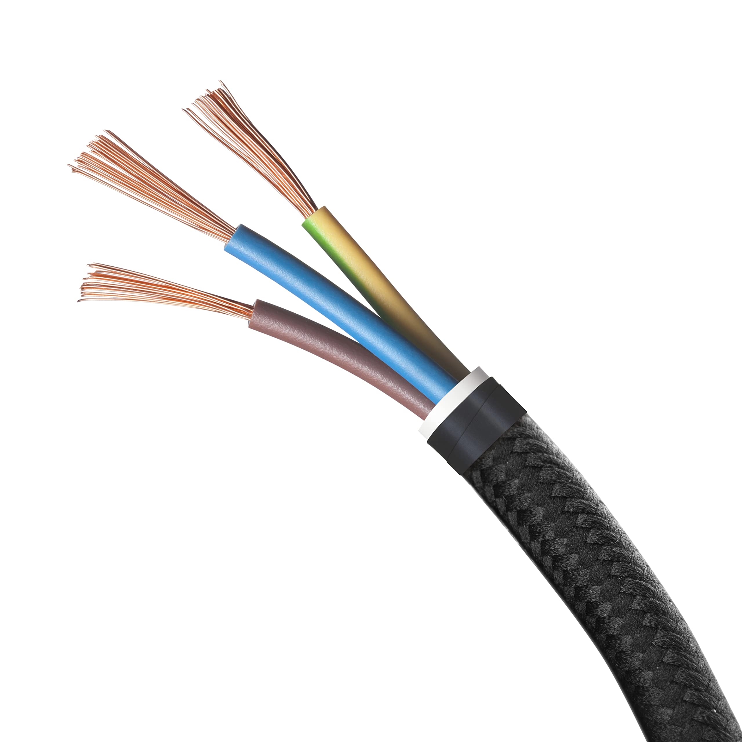 Amarcords - Cable de tela color NEGRO, redondo, seda, 10 metros, con tierra 3x0,75 - Hilo eléctrico textil de color estilo clásico para lámparas bricolaje y iluminación vintage. — view 3