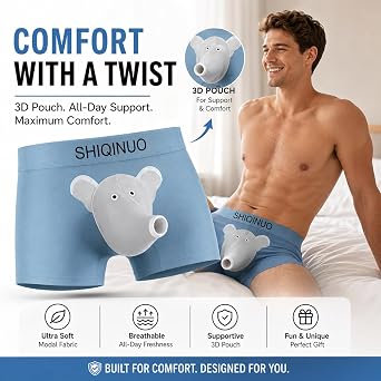 Men's Modal Boxer Briefs 3 Pack, Funny Elephant Trunk Underwear | 93% modal, 7% spandex boxer briefs with elephant trunk pouch, open fly and breathable stretch for soft daily comfort
