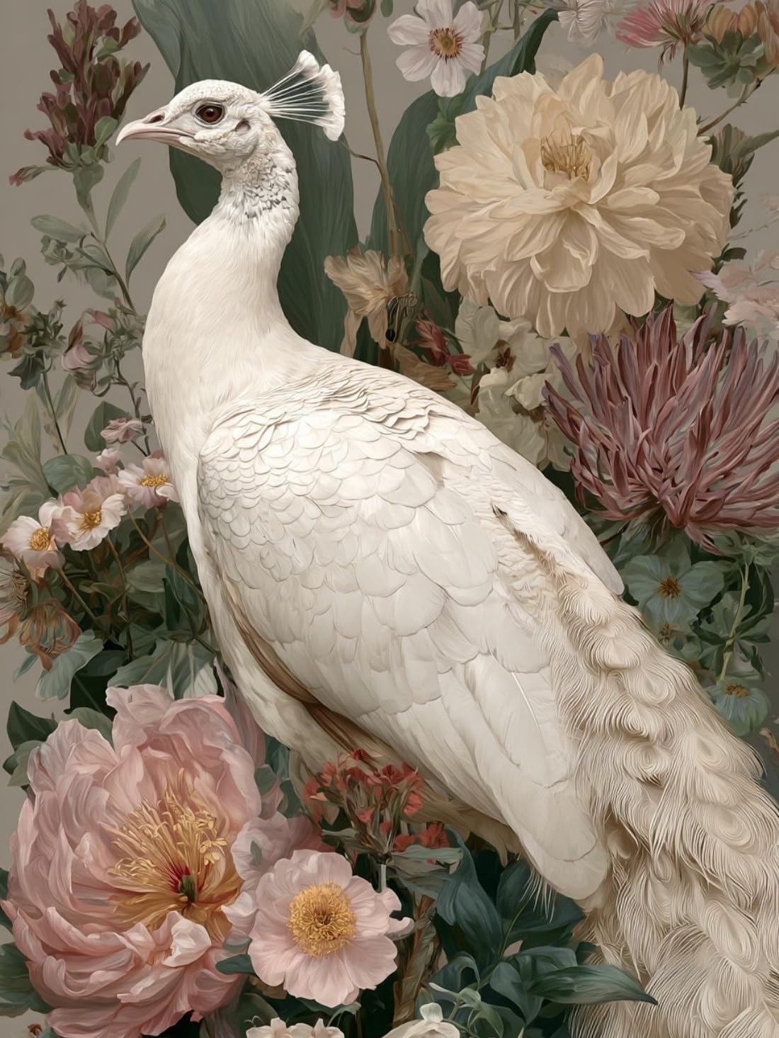 WANGWANGMIAO Paint by Numbers for Adults,40x50 cm White Peacocks Flowers Acrylic Oil Painting by Numbers for Beginner Paints Kit with 3 Brushes Paint by Numbers Canvas Kits for Gift，with Frame