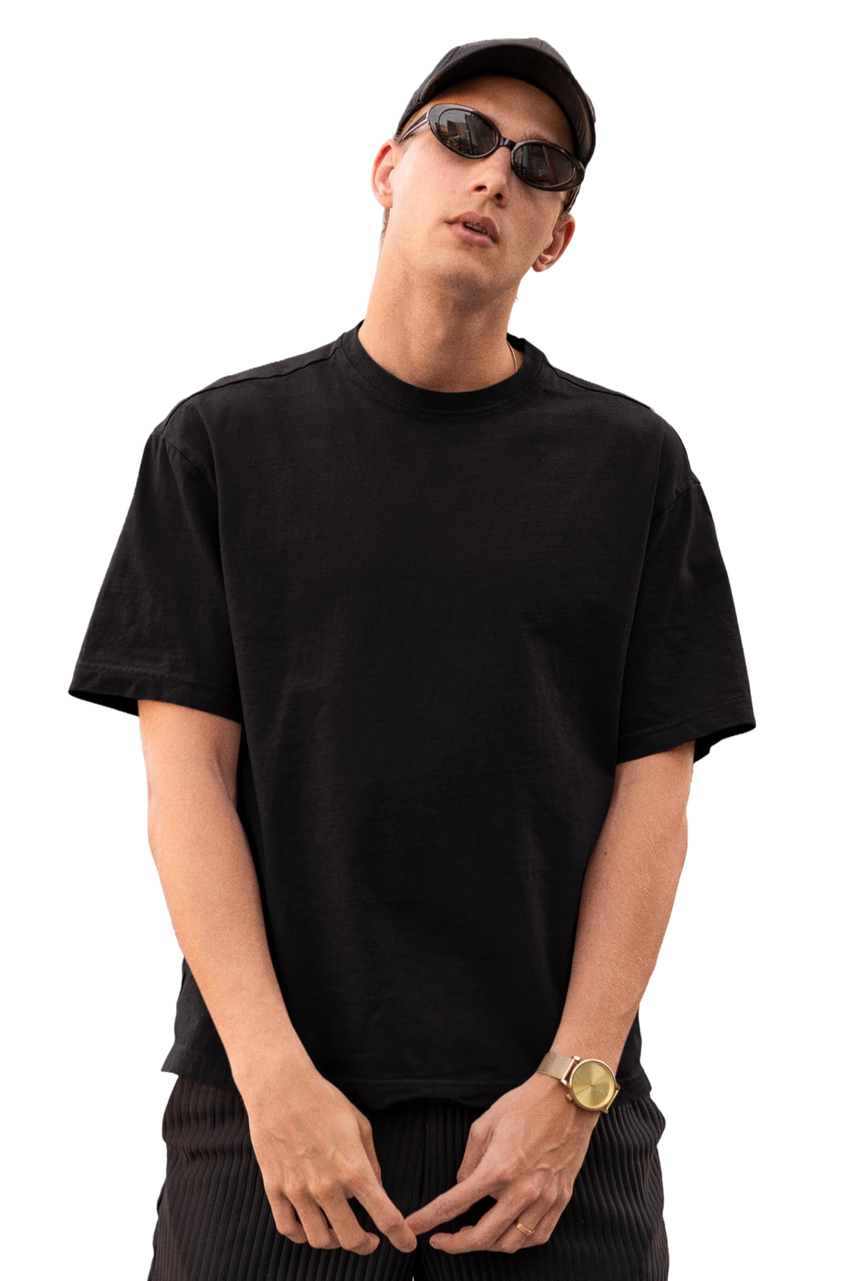 Oversized Black Plain T-Shirt | Pure 100% Cotton, Soft Feel, Round Neck, Half Sleeves-image-20