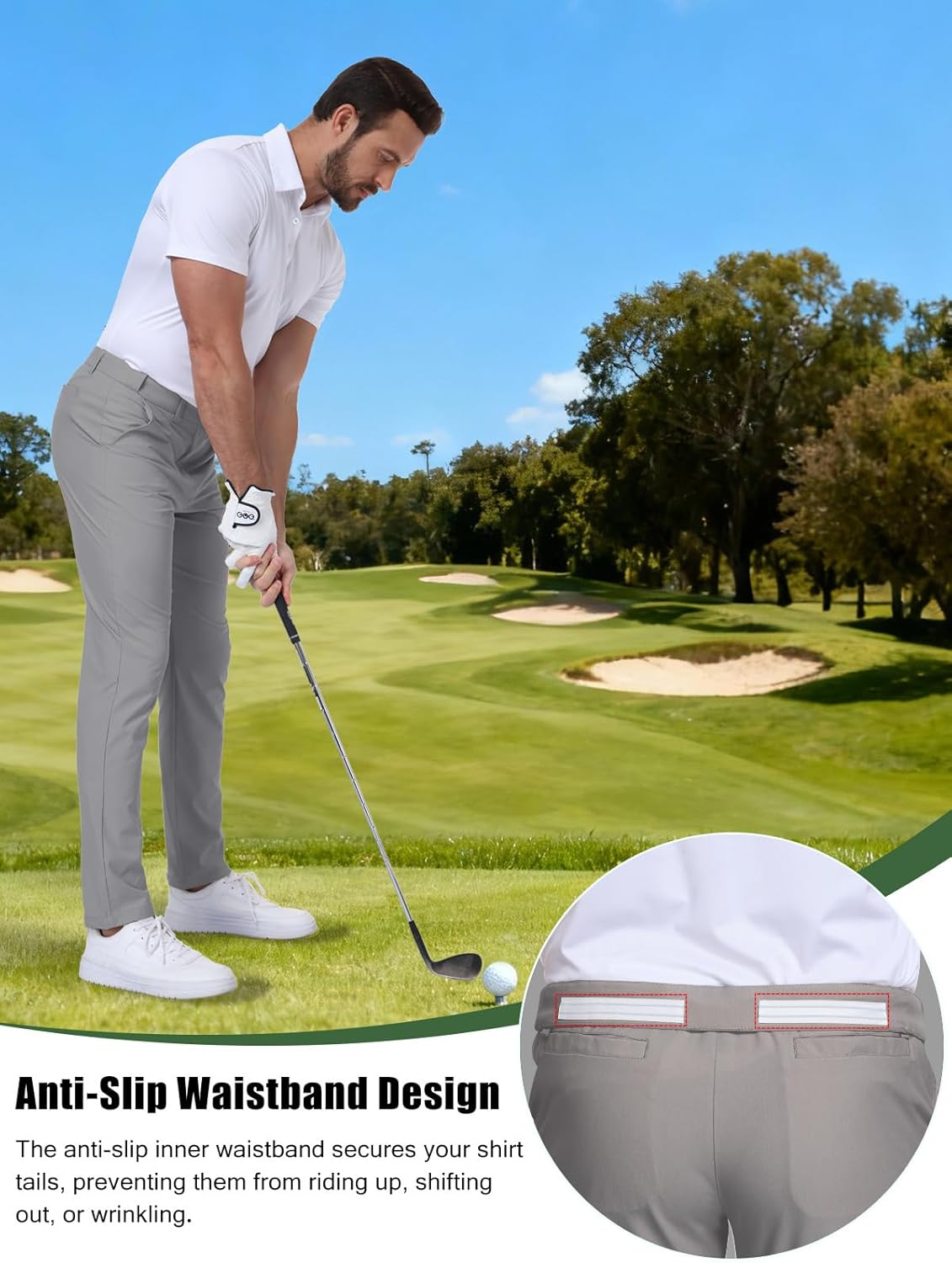 SPOSULEI Men's Golf Pants Stretch Lightweight Waist Elastic Work Business Dress Pants with 4 Pockets