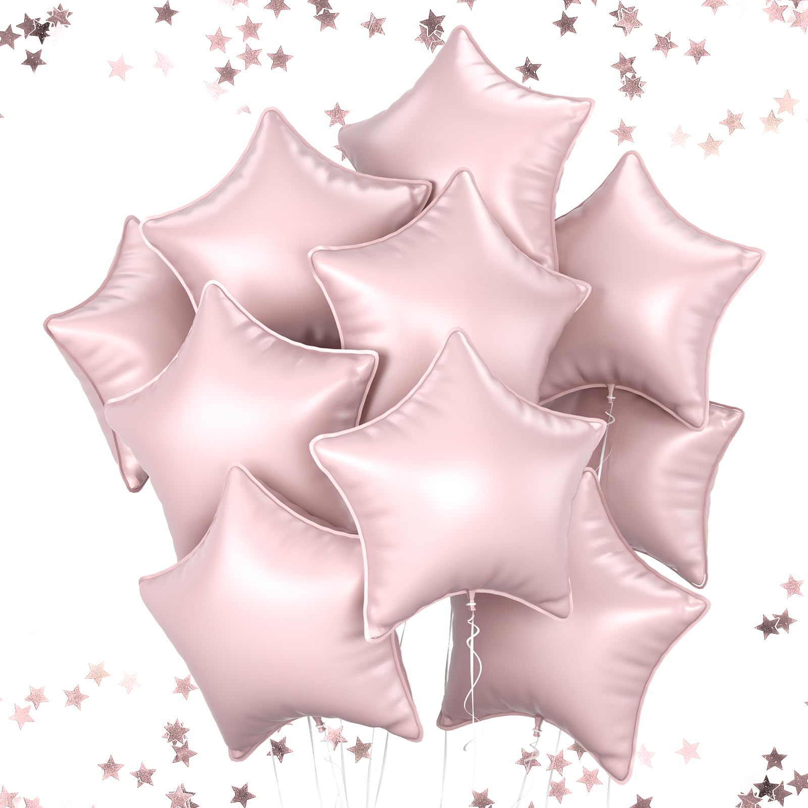 Retro Pink Star Foil Balloons, 18 Inches Star Foil Balloons for Helium, 10 pcs Retro Pink Helium Birthday Balloons, Star Shape Foil Balloon for