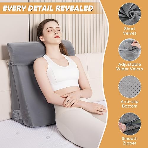 Miniatura 5 de Juego de 3 almohadas de cuña ajustables para después de la cirugía, almohada de cuña de cama para dormir, apnea del sueño, reflujo ácido, ronquidos,