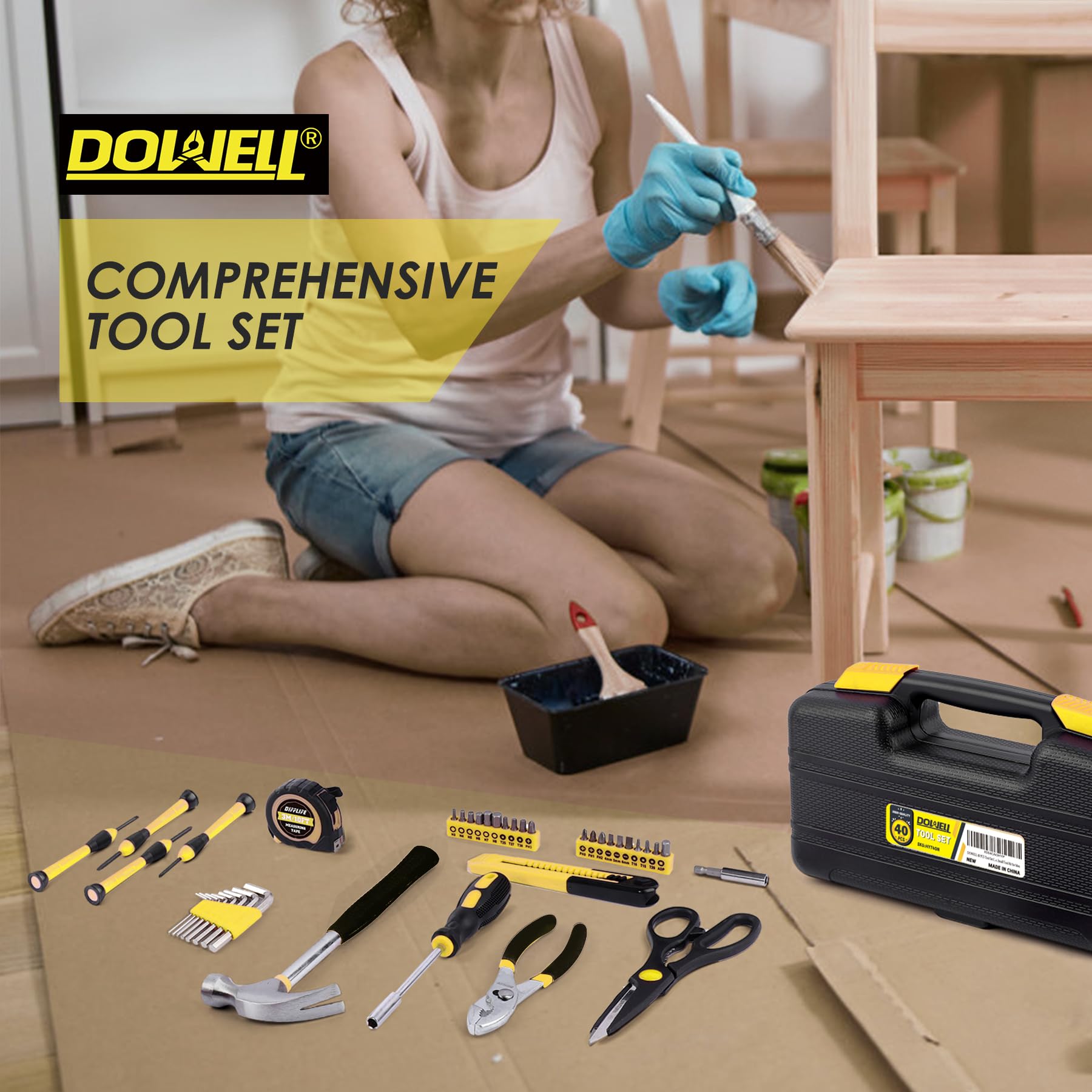 Cartman Ensemble d'outils 148 pièces pour la maison générale avec boîte à outils en plastique
