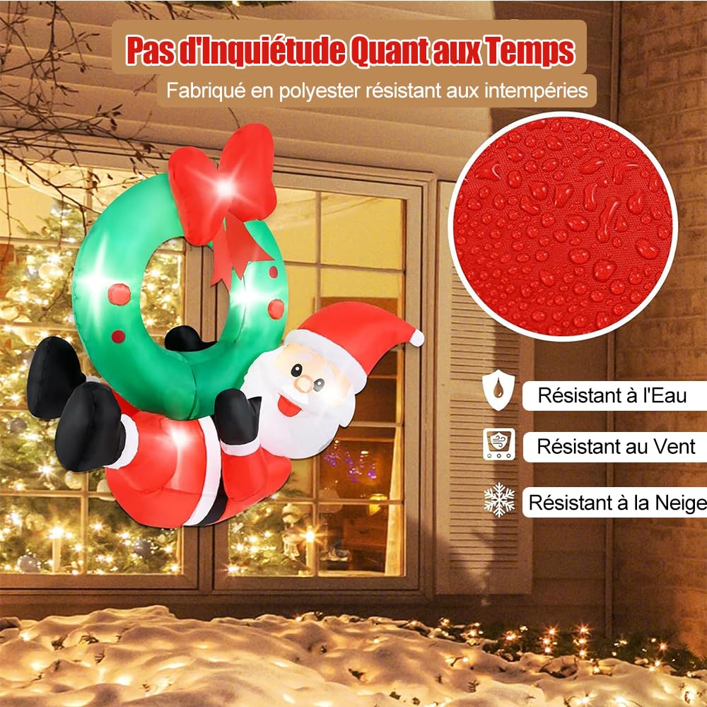 SOARS Decoration Noel, Père Noël Gonflable 120 X 50 X 120CM avec 5 lumières | LED Résistant aux Intempéries, Couronne de Noël Porte, Fenêtre, Deco Noel Extérieur Interieur Maison pour Cour, Jardin