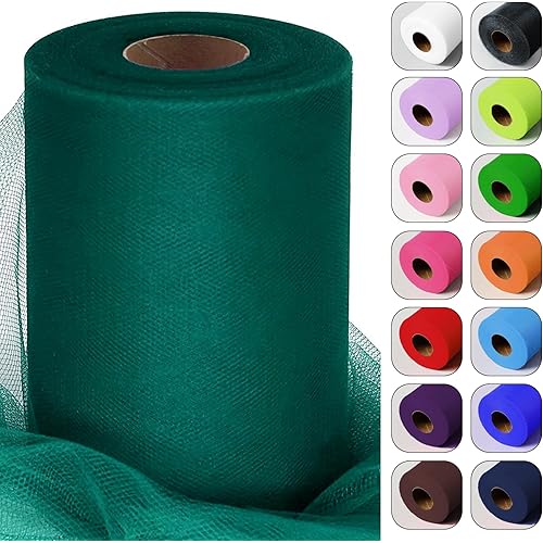 Hunter Green Tulle Fabric Roll 6 Inch by 100 Yards (300 feet) Sheer Netting Spool for Tutu Skirt Christmas Gift Wrapping Wedding Baby Shower Party Decorations DIY Crafts