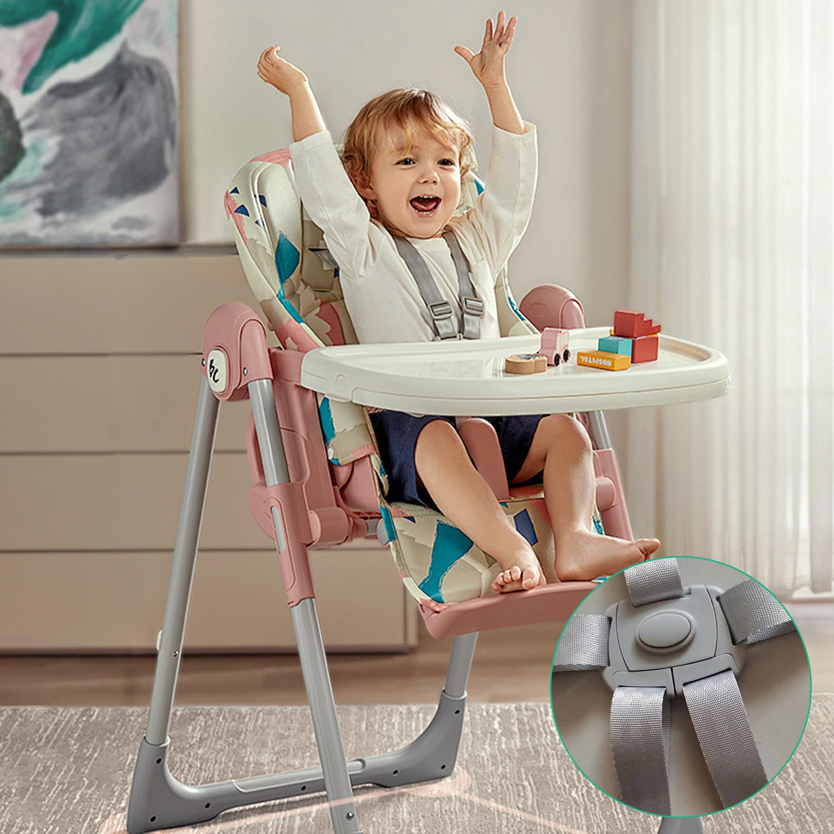 Hauck Kinderstoelriem, 5-punts riem, kinderstoel, riem voor hoge stoel, universeel kinderbeveiligingssysteem, kinderwagentje, babyveiligheidsgordel, kinderstoel, babyveiligheidsgordel (grijs