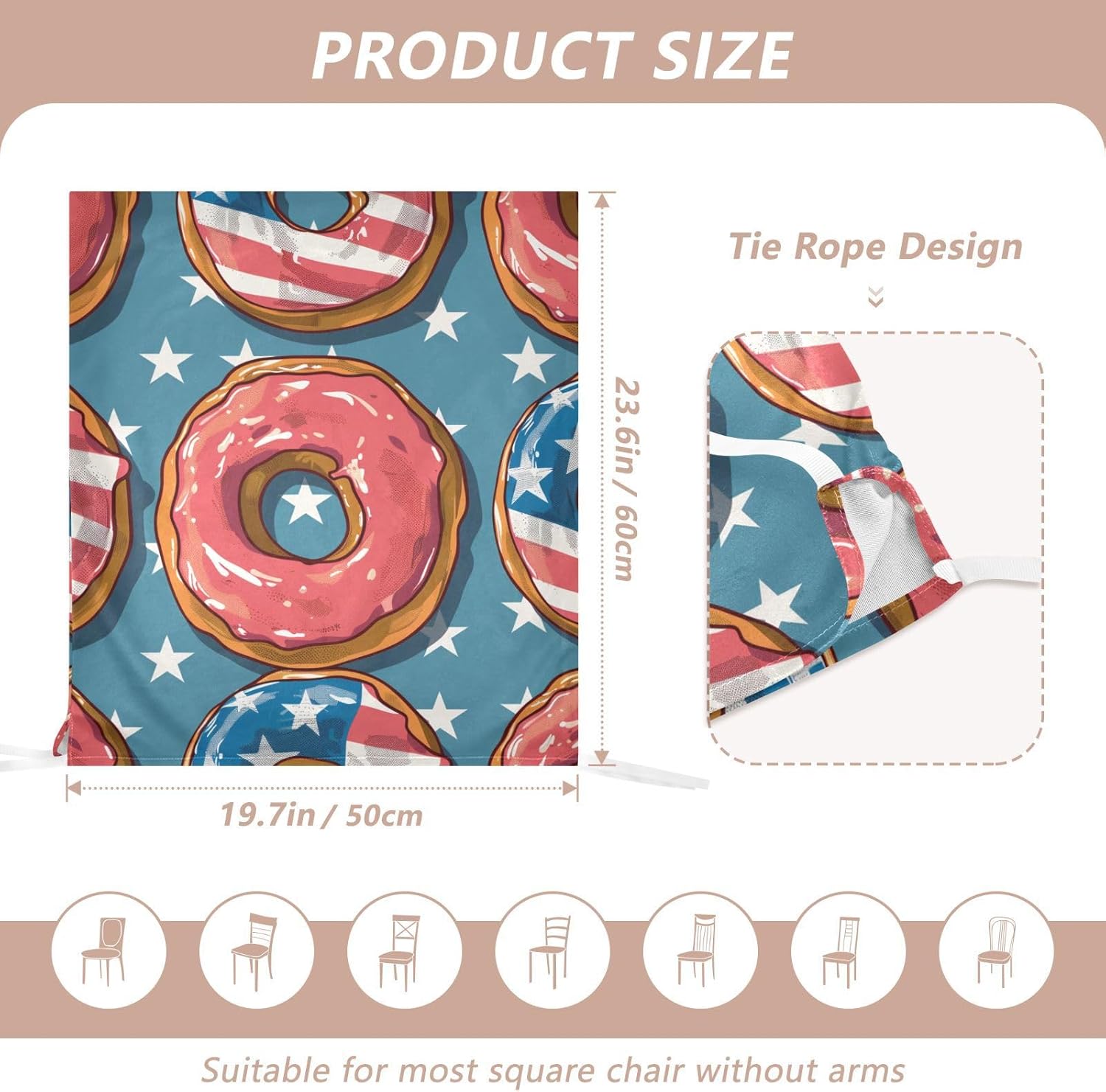 ALAZA Donuts in USA Style Chair Back Cover Set of 6, Washable Reusable Removable Chair Slipcovers Decorative Chair Cover for Home Kitchen Wedding Party