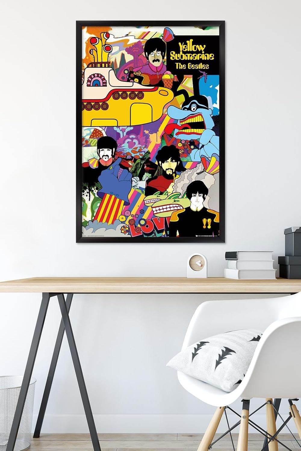 Trends International 24X36 The Beatles - Submarine Collage Wall Poster, 24" x 36", Black Framed Version