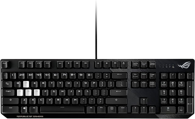 ASUS ROG Strix Scope 100 Percent RGB Wired Gaming Mechanical Keyboard, Cherry MX Red Switches, Extra WASD Silver Keycaps, Wider Ctrl Key, Stealth Key, Macro Support, Aluminum Top-Black, UK Layout