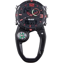 Clip on Digital Carabiner Watch Backpack Fob Belt Waterproof and Shockproof Pocket Clip-on Quartz Watch with Alarm Clock Date Week for Outdoor Sports