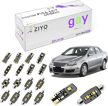 ZIYO ZPL9128 - 10 Bulbs LED Interior Light Kit Replacement for Volkswagen Jetta Bora MK5 2005-2010, 6000K Xenon White Dome Light Bulbs Upgrade Error Free