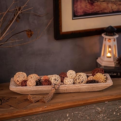 Miniatura 4 de Hanobe Cuenco decorativo para masa de madera centro de mesa de madera largo decoración de mesa natural portavelas rústico sin acabar centros de mesa