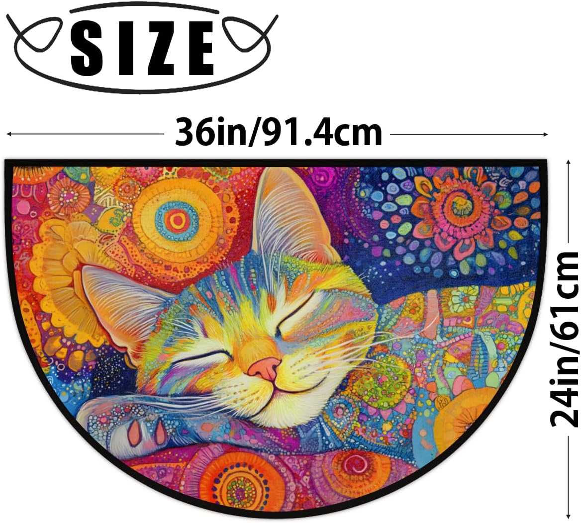 cfpolar Non-Slip Soft Half Round Door Mat, Colorful Nap Cat Semicircle Mat for Indoor Entrance Garage Bath Living Room Patio 24 x 36 in