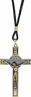 Intercession St Benedict Crucifix on Cord Necklace (Antique Gold)