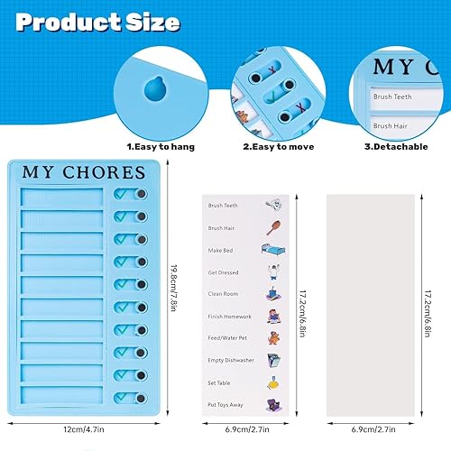 Miniatura 2 de Tablero de lista de verificación de 2 piezas, tabla de tareas con 4 tarjetas en blanco para niños, lista de verificación diaria para adultos,