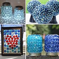 Vista 5 de HappyFiller Decoración de otoño de Halloween, mármoles de vidrio planos, gemas grises y azules, 1 libra aproximadamente 100 unidades, relleno de 0.3