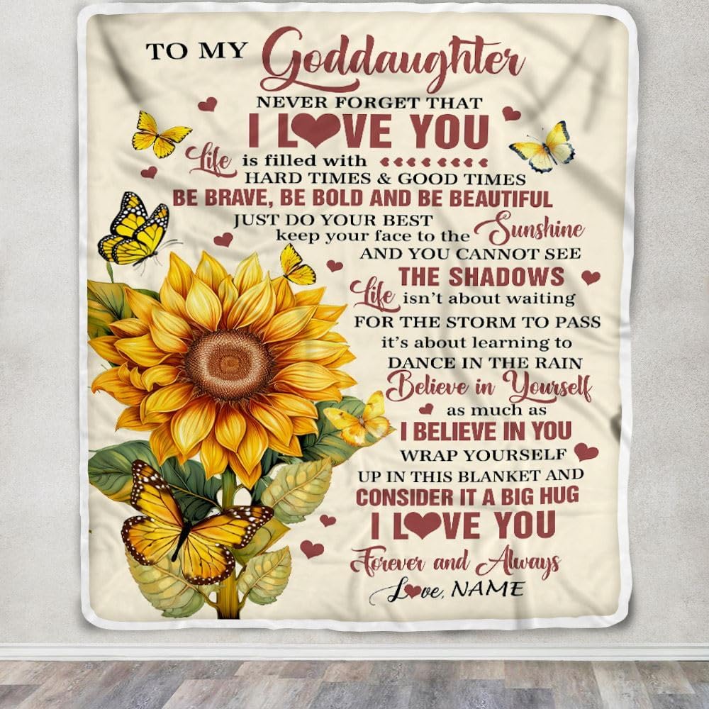 Personalized to My Goddaughter Gifts from Godmother Blanket Sunflower I Love You Birthday Gifts for Goddaughter Graduation Christmas Customized Fleece Blanket (30 x 40 in Baby Size)