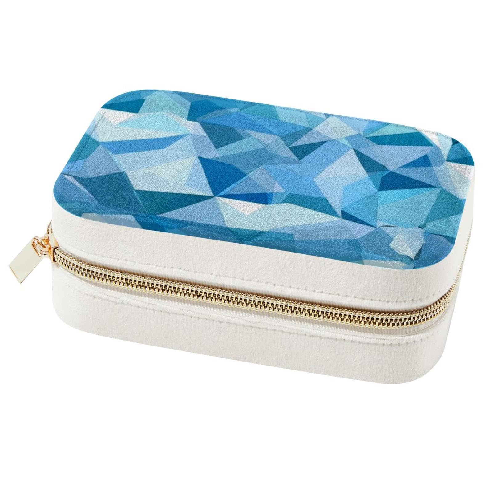 Boîte à bijoux double couche et étui de voyage bleu pour bagues, colliers et boucles d'oreilles