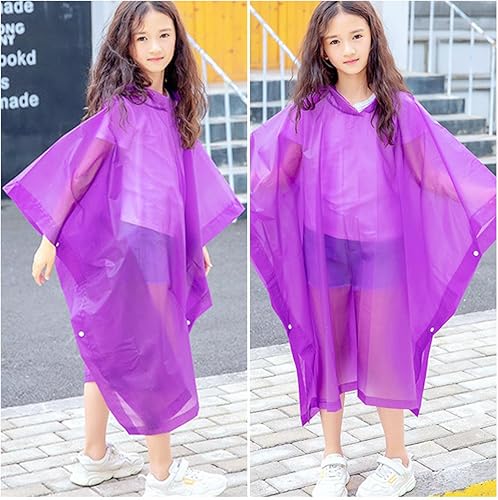 Miniatura 7 de Rain Poncho for Kids (2 Pack), Reusable EVA Children Raincoat Ponchos Rain Jacket with Hood for 6-14 Girls Boys