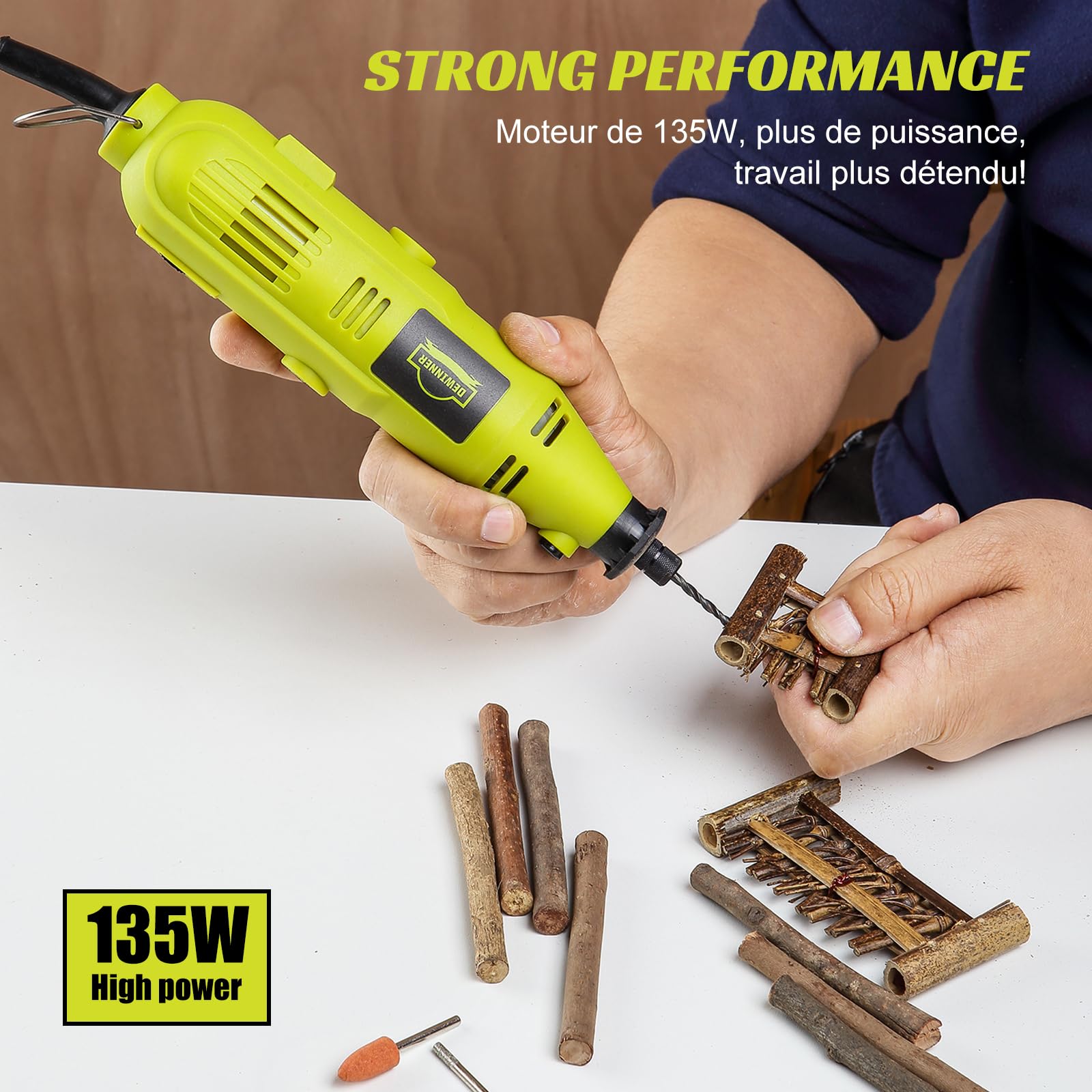 DEWINNER 233pcs Utensili Rotanti Multifunzione, 135 W Mini Utensile Rotante Elettrico Fili a 6 Velocità Variabile, Mandrino Universale, Ideale per Tagliare, Incidere, Lucidatura, Trapano, ecc.
