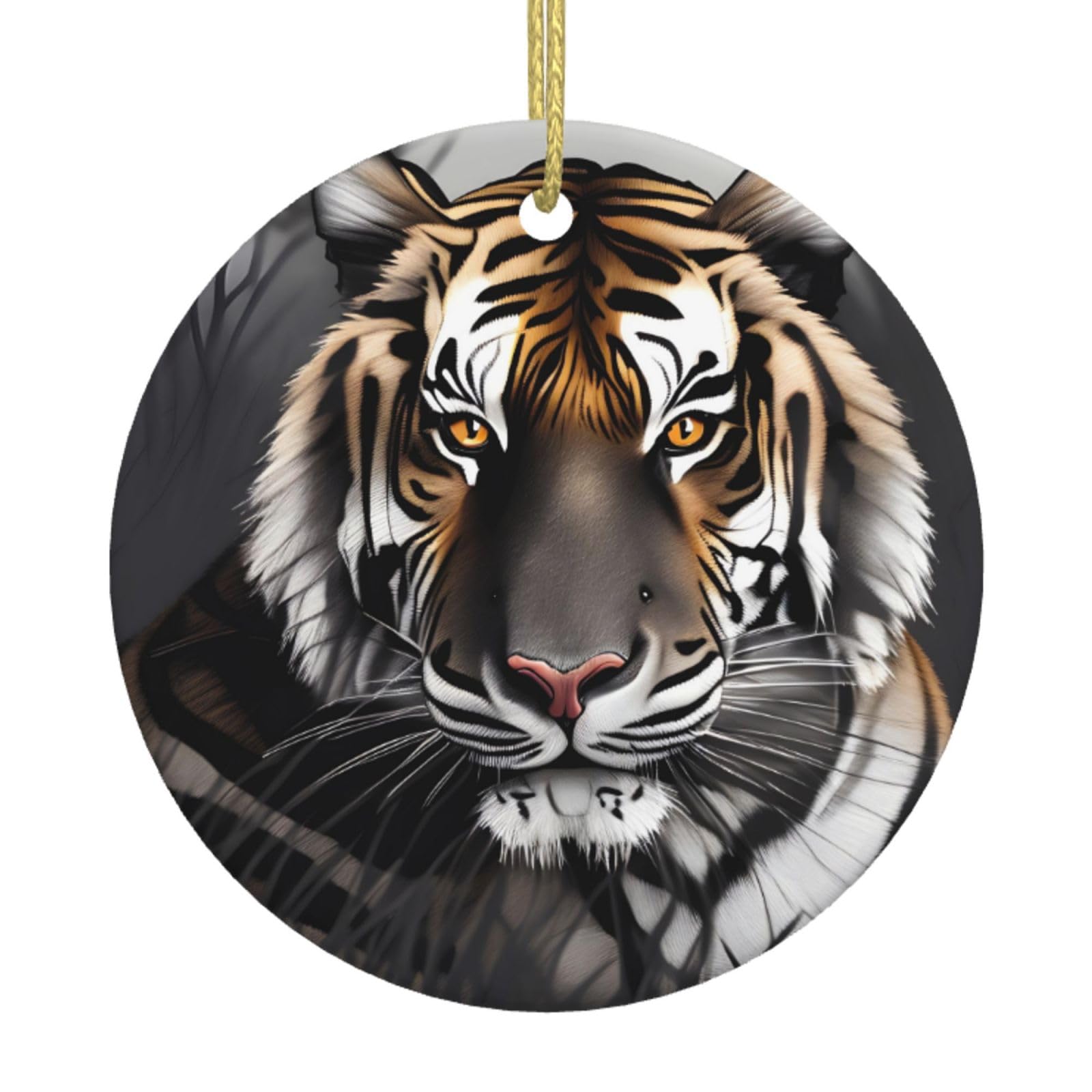 Tiger at Rest Printed Christmas Tree Ceramic Ornaments Holiday Decoration Christmas Unique Pendant for Christmas Party