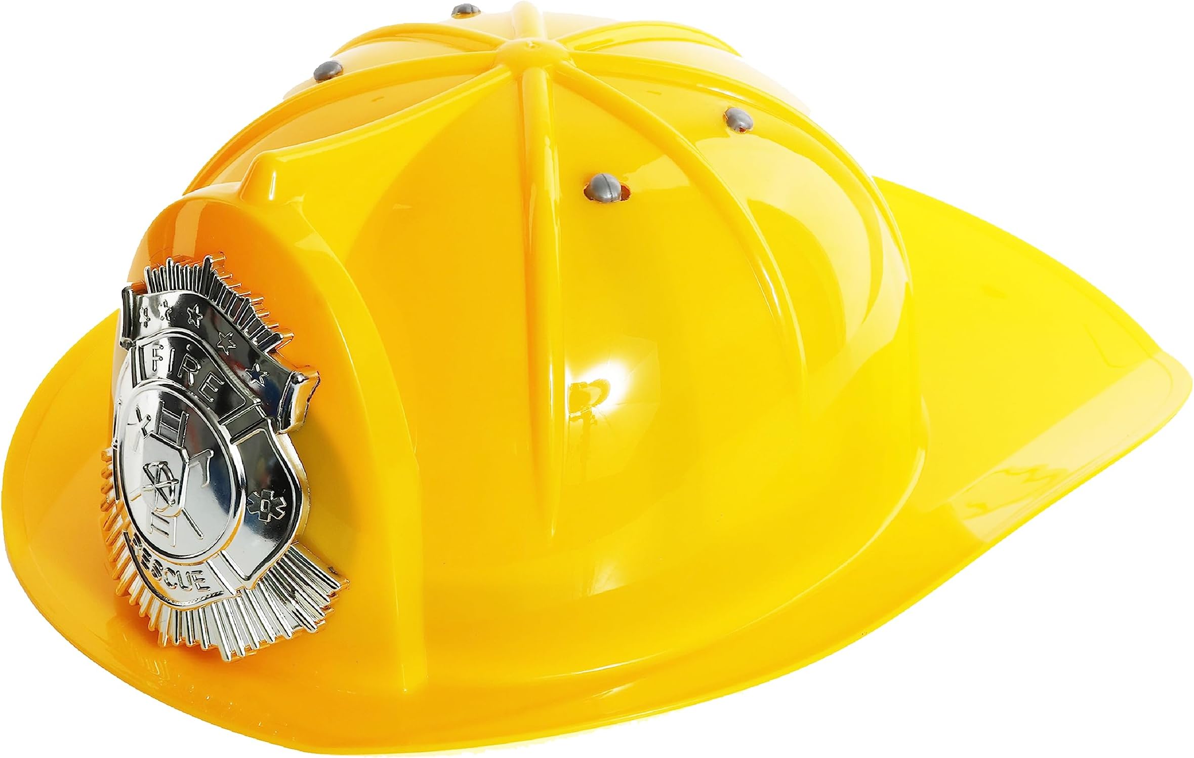 Adults Yellow Firefighter Helmet - Yellow Plastic Helmet, Silver 'fire Rescue' Badge on the Front - Perfect for Stag or Hen Do, Firefighter Fancy Dress or Other Fancy Dress Events