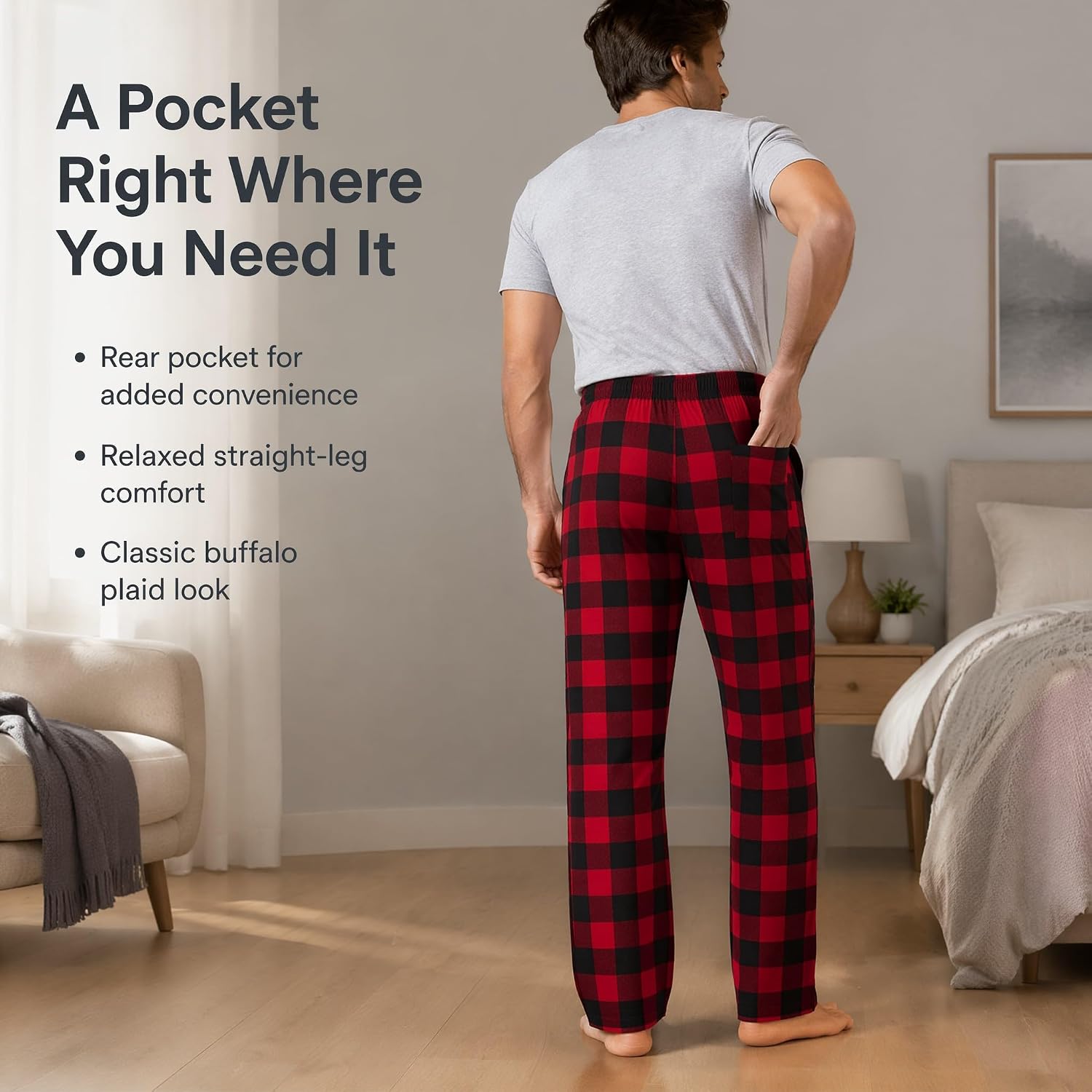 Men's Plaid 100% Cotton Loungewear Pyjama Pants Flannel/Poplin Nightwaer Trousers With Pockets.
