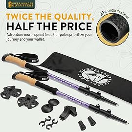 Hiker Hunger Carbon Fiber Hiking Poles Collapsible Lightweight for Women | Walking Sticks for Hiking | Trekking Poles for Hiking | Nordic Walking Poles for Seniors, Men & Kids - Purple Cork
