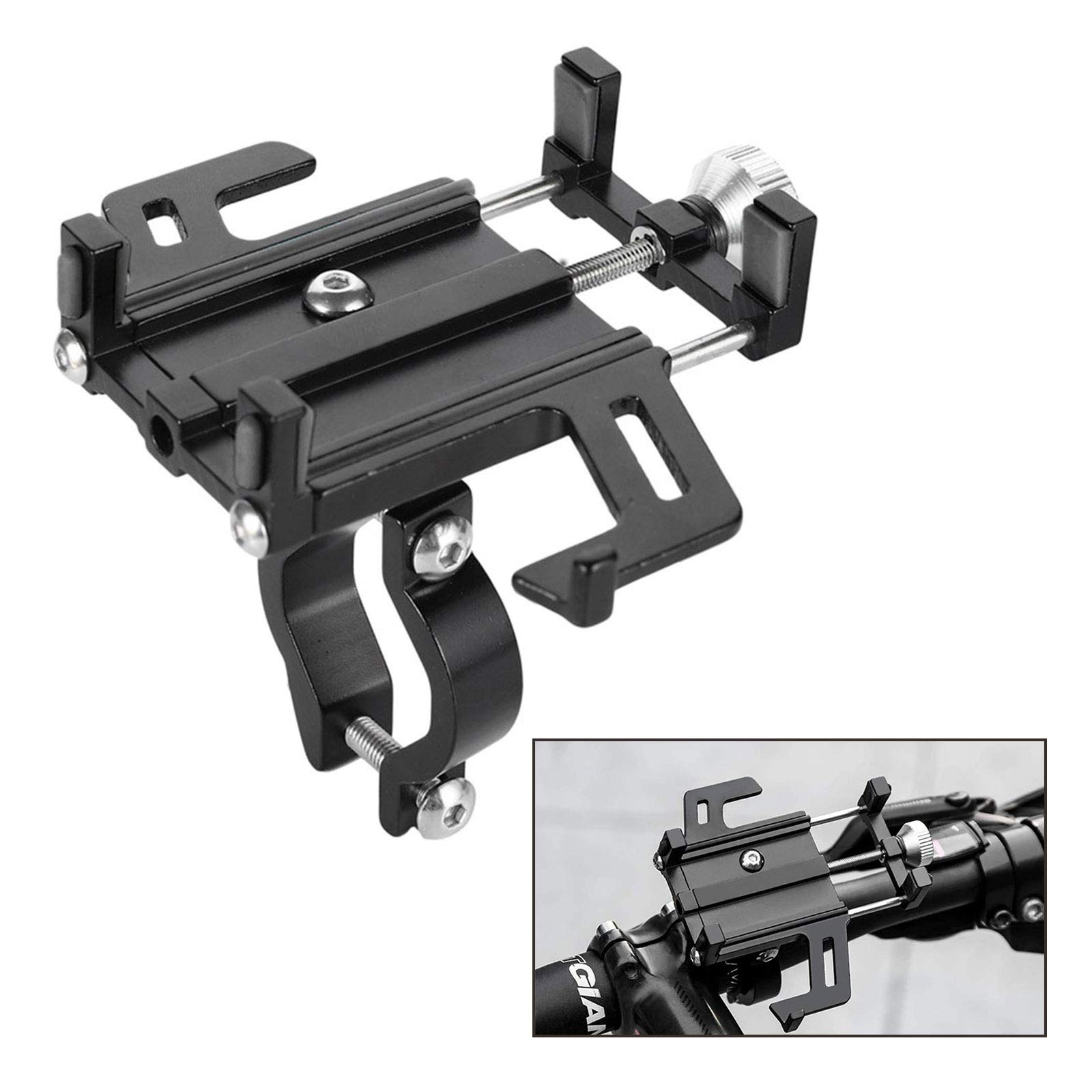 Bicycle Phone Mount - Aluminum Bike Phone Mount Holder Universal Adjustable Handlebar Cell Phone Holder (Black)